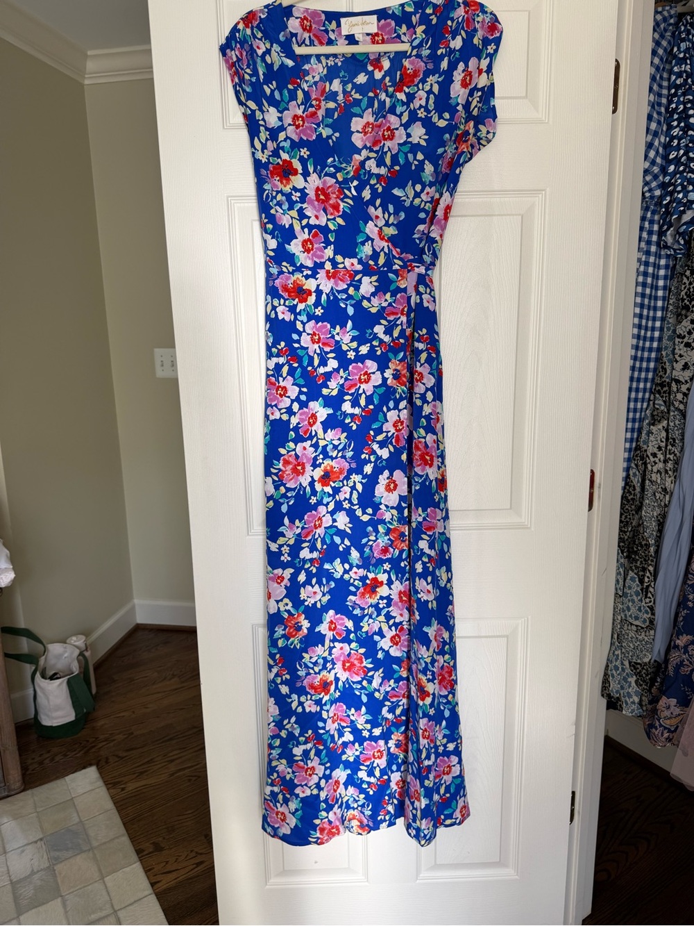 Jessica Howard Royal Blue Floral Wrap Maxi Dress
